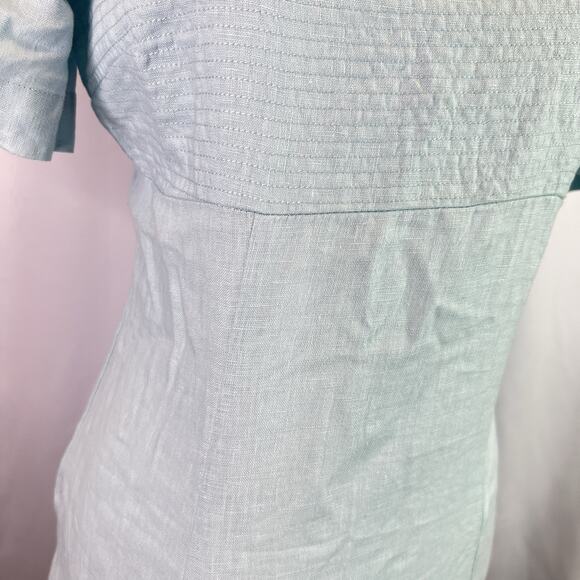 Madewell Square Neck Mini Dress 100% Linen Women sz 4 Blue Smocked Open Back - Picture 9 of 13